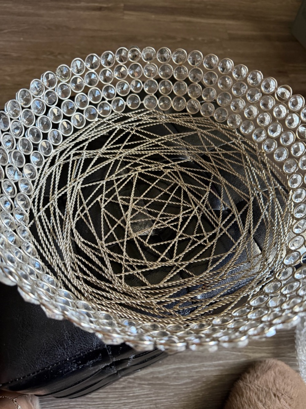 Decorative Crystal Rim Silver Wire Bowl - Clear/Silver